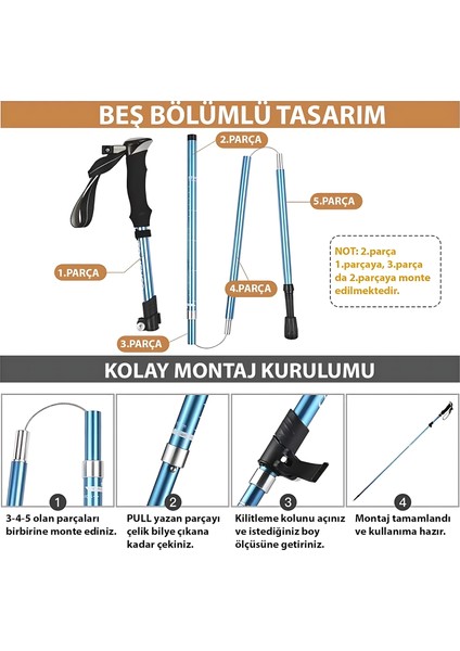 Doğa Yürüyüşü Çelik Tungsten Uç Alüminyum Alaşımlı Dağa Tırmanma Batonu 105CM-125CM