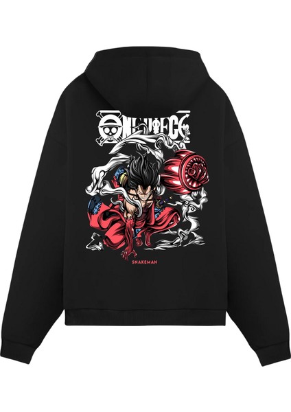 Snakeman Baskılı Siyah Unisex Oversize Fit Pamuklu Kapüşonlu Sweatshirt