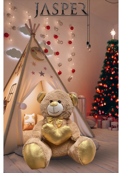 KAHVERENGI-03040 Papyonlu Parlak Kalpli Sevimli Ayıcık - 45 cm