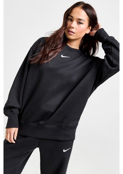 Sportswear Essential Collection Fleece Oversized Crew Kadın Sweatshirt Siyah