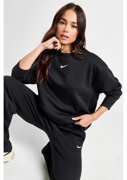 Sportswear Essential Collection Fleece Oversized Crew Kadın Sweatshirt Siyah fırsatları