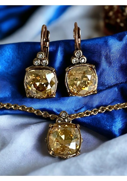 Sarı Kristal Taşlı Kolye ve Küpe Seti fiyatları
