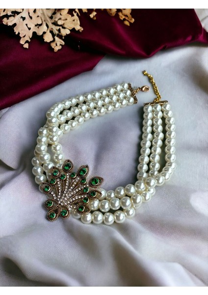 Zümrüt Yeşil Hayat Ağacı Figür Inci Kolye modelleri