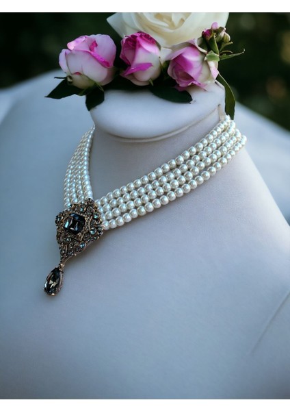 Antrasit Gri Cam İnci Tasma Kolye fiyatları