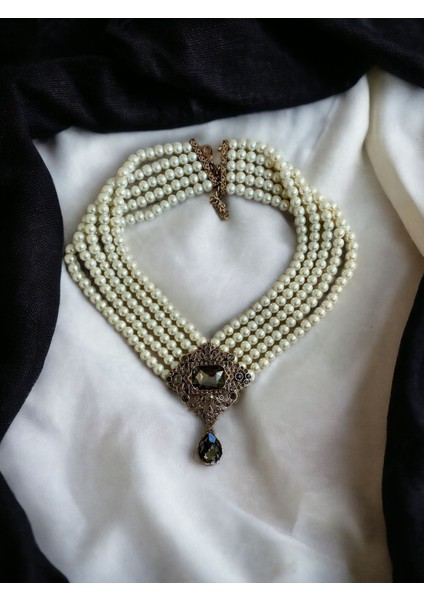 Antrasit Gri Cam İnci Tasma Kolye modelleri