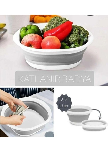 Katlanılabilir Kare Badya 2.7 Litre Lüks Badya Bulaşıklık Sebze Meyve Yıkama 25 X 25 CM
