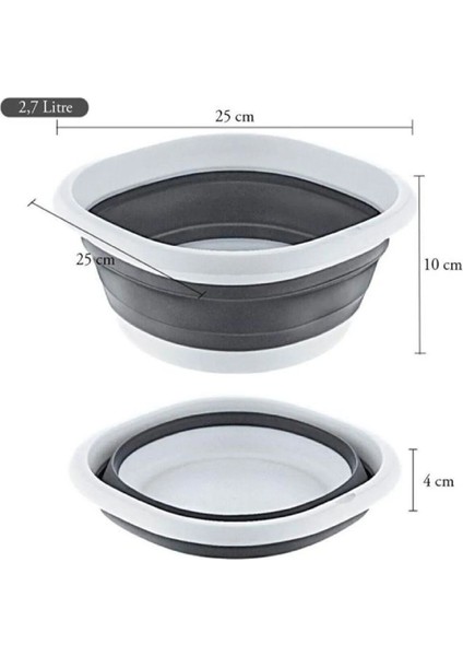 Katlanılabilir Kare Badya 2.7 Litre Lüks Badya Bulaşıklık Sebze Meyve Yıkama 25 X 25 CM