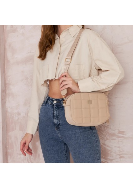 Kadın Krem Kalın Askılı Kapitone Omuz Çantası