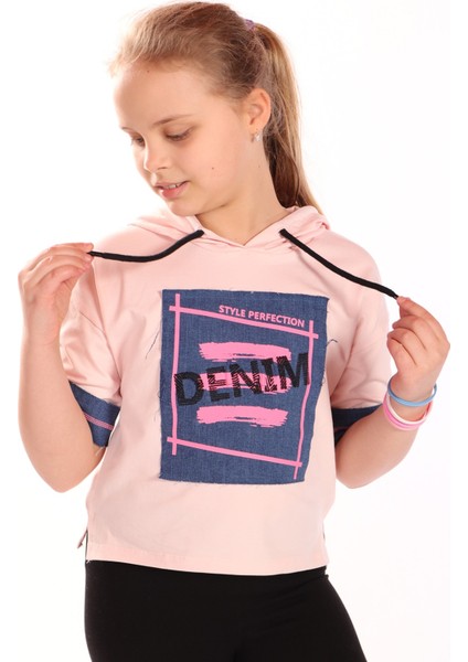 Kız Çocuk Denım Baskılı Kapüşonlu Tişört fiyatları