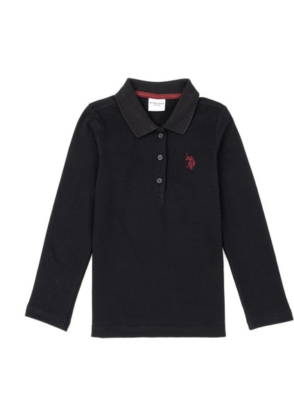 Kız Çocuk Siyah Polo Yaka Basic Sweatshirt