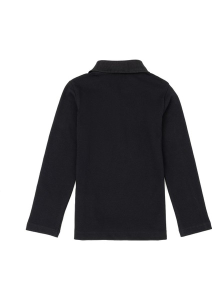 Kız Çocuk Siyah Polo Yaka Basic Sweatshirt