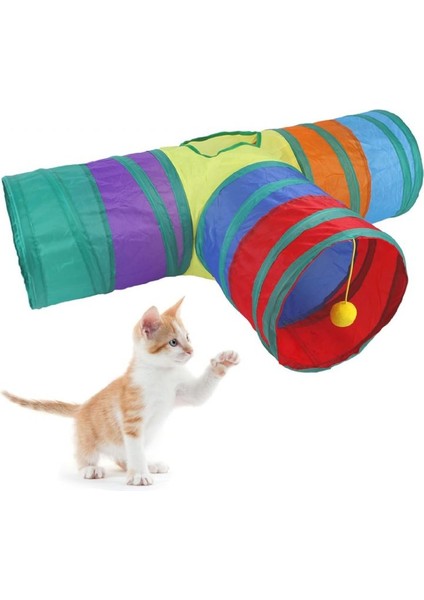 Kedi Oyuncağı Üç Yollu Tünel Renkli
