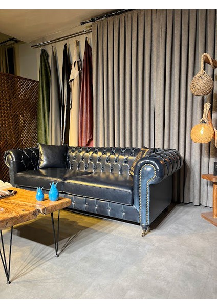 Suni Deri Pull-Up Chester Koltuk ( Lacivert)