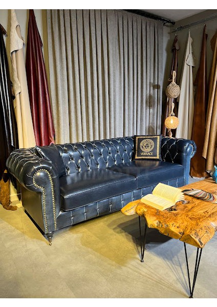 Suni Deri Pull-Up Chester Koltuk ( Lacivert) modelleri