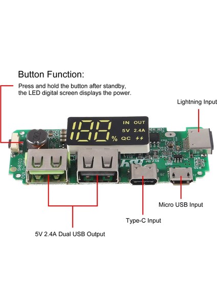 Pil Şarj Cihazı Kurulu LED Çift USB 5V 2.4A Mikro/tip-Cusb Mobil Güç Banka 18650 Şarj Modülü Devre