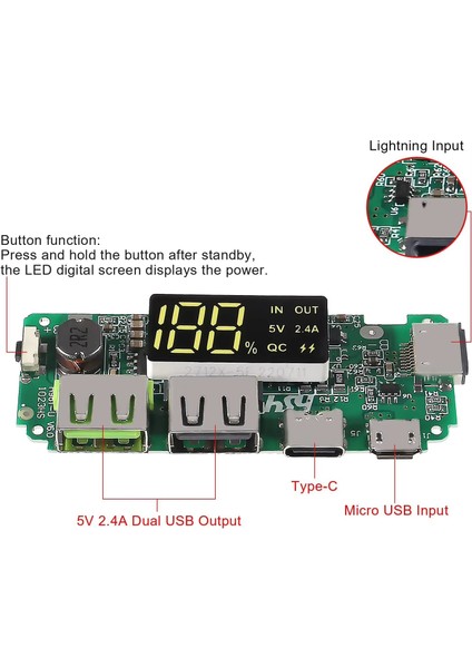 Pil Şarj Cihazı Kurulu LED Çift USB 5V 2.4A Mikro/tip-Cusb Mobil Güç Banka 18650 Şarj Modülü Devre