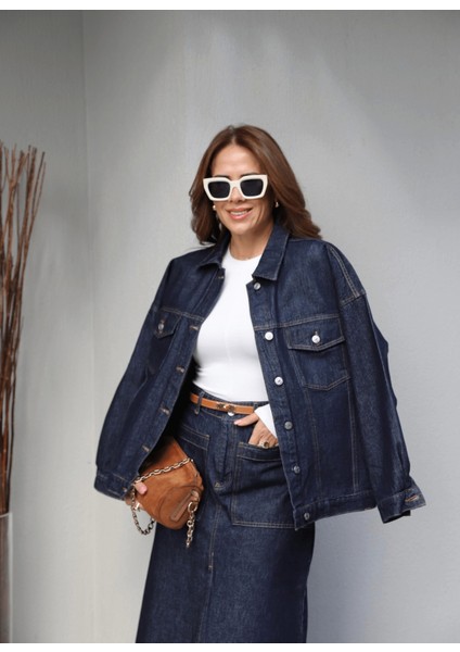 Oversize Cep Detay Denim Ceket