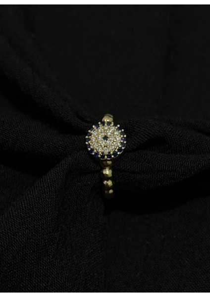 Zirkon Taşlı Nazar Boncuğu Gold Kaplama Yüzük