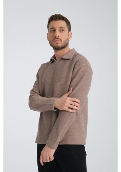 %100 Pamuklu Erkek Gömlek Yaka Sweatshirt fırsatları