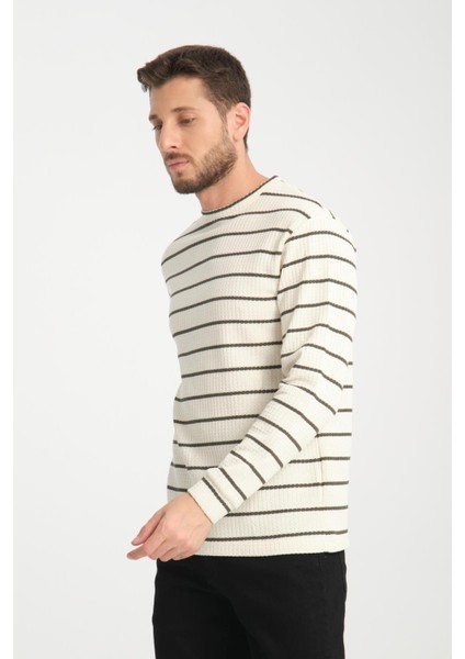 %100 Pamuk Uzun Kollu Çizgili Erkek Sweatshirt
