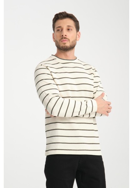 %100 Pamuk Uzun Kollu Çizgili Erkek Sweatshirt