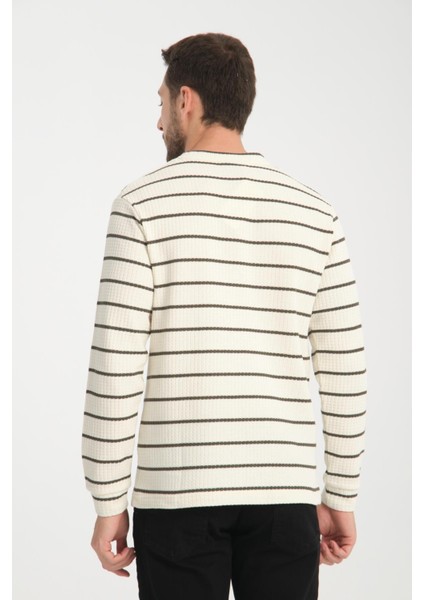 %100 Pamuk Uzun Kollu Çizgili Erkek Sweatshirt