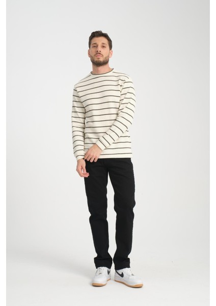 %100 Pamuk Uzun Kollu Çizgili Erkek Sweatshirt