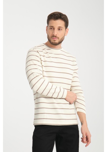 %100 Pamuk Uzun Kollu Çizgili Erkek Sweatshirt