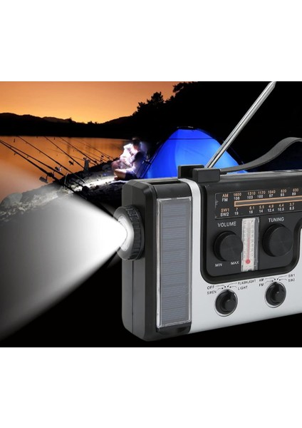 LED El Krank Radyosu - Am Fm Sw Solar Dinamo Dış Mekan Acil Durum Radyosu
