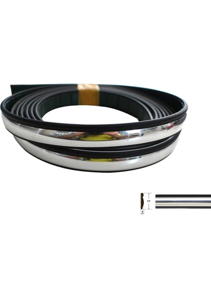 Krom-Siyah Yapışkanlı Nikelaj Tampon Panjur Şeridi 17 mm 1 Metre