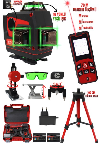 2li Set 16 Yönlü Lazerli ve +70 Metre Lazer Metre(Tripod Ayak)