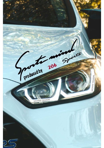 Peugeot 206 Sport Mind Far Dekor Sticker Siyah Zemin Kırmızı Yazı Şeritli Araç Aksesuarı 206 Yazılı