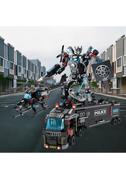 Şehir Swat Kiti Yapı Blokları Oyuncak, Rol Yapma Oyuncak, Helikopter, Robot, Eğitici Oyuncak 6 Yaş Üzeri