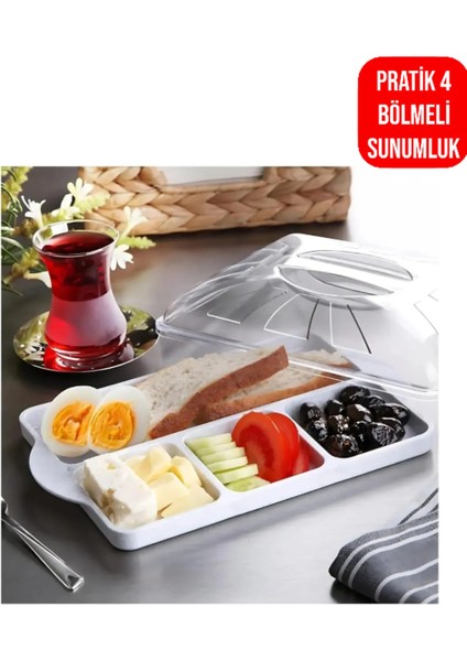 Pratik 4 Bölmeli Kapaklı Kahvaltılık & Çerezlik Sunumluk - Buzdolabı Saklama Kabı