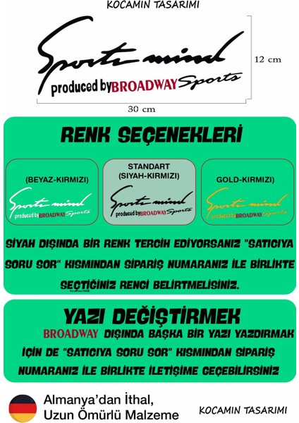 Renault Broadway Sport Mind Far Üstü Şerit Sticker Araca Özel Siyah Kırmızı Yazı Tasarımı Broadway Yazılı