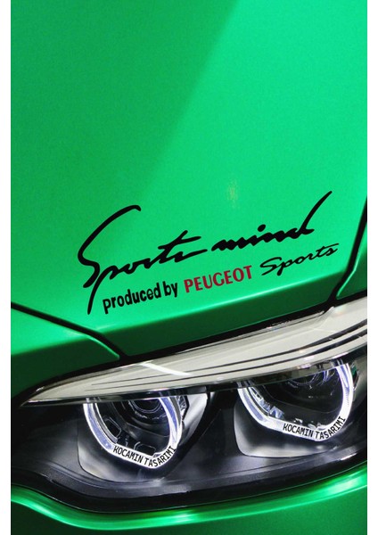 Peugeot Tasarımlı Sport Mind Far Yazılı Şerit Sticker Kırmızı Yazı Siyah Tasarım Tasarımlı Yazılı