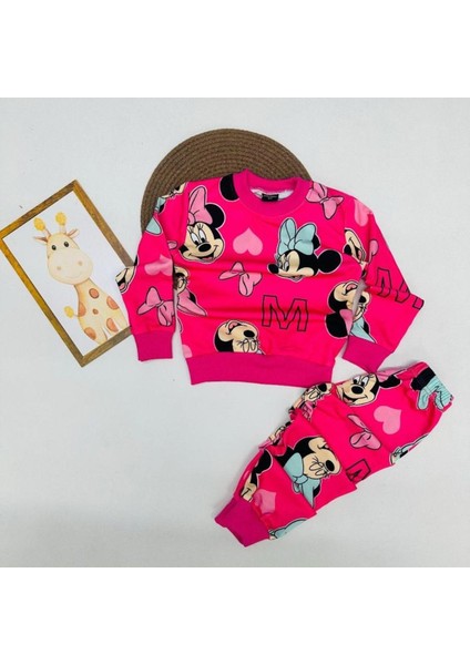 Çocuk Minnie Mause Baskılı 2 Iplik 4 Mevsim Çocuk Alt-Üst Takım