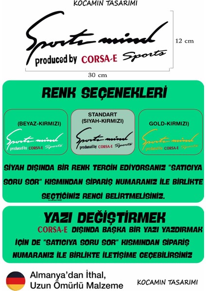 Opel Corsa-E Sport Mind Far Üstü Sticker Siyah Zemin Kırmızı Yazı Şerit Tasarım Oto Aksesuarı Corsa-E Yazılı