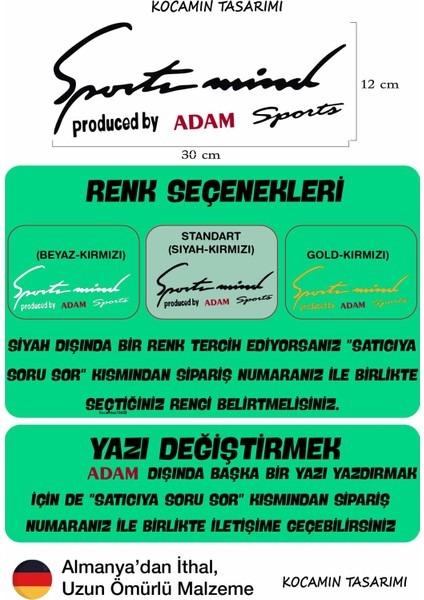 Opel Adam Sport Mind Far Sticker Kırmızı Yazı Şeritli Özel Tasarım Siyah Zemin Adam Yazılı fiyatları