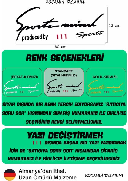 Lada 111 Sport Mind Oto Sticker Siyah Zemin Kırmızı Yazı Şerit Tasarımlı 111 Yazılı