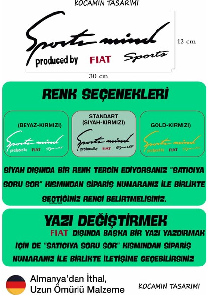 Fiat Tasarımlı Sport Mind Far Üstü Şerit Sticker Araca Özel Siyah Kırmızı Yazılı Tasarımlı Yazılı
