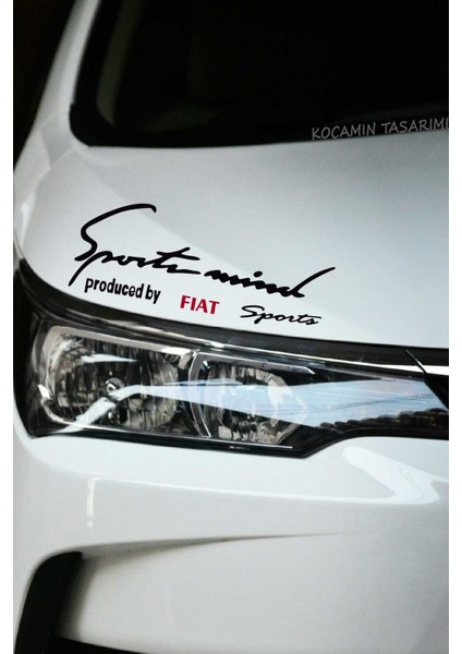 Fiat Tasarımlı Sport Mind Far Üstü Şerit Sticker Araca Özel Siyah Kırmızı Yazılı Tasarımlı Yazılı