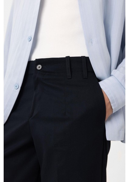 Lacivert Yüksek Bel Straight Fit Erkek Pantolon modelleri