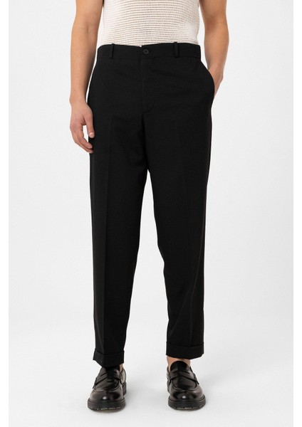 Siyah Yüksek Bel Straight Fit Erkek Pantolon