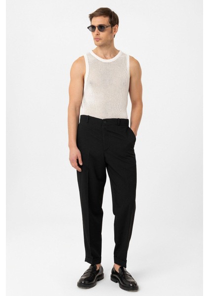 Siyah Yüksek Bel Straight Fit Erkek Pantolon fiyatları