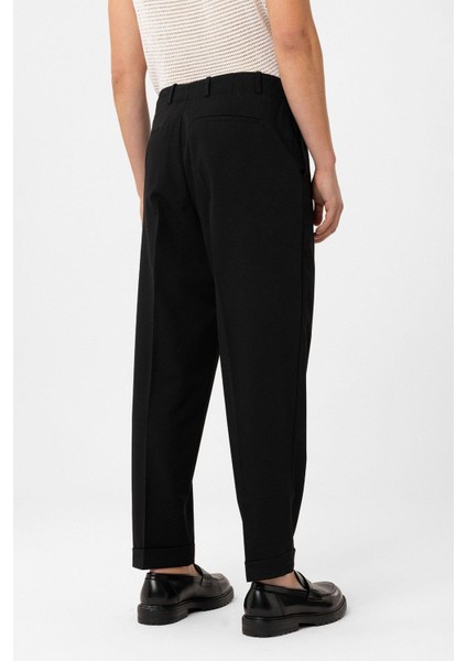 Siyah Yüksek Bel Straight Fit Erkek Pantolon fırsatları