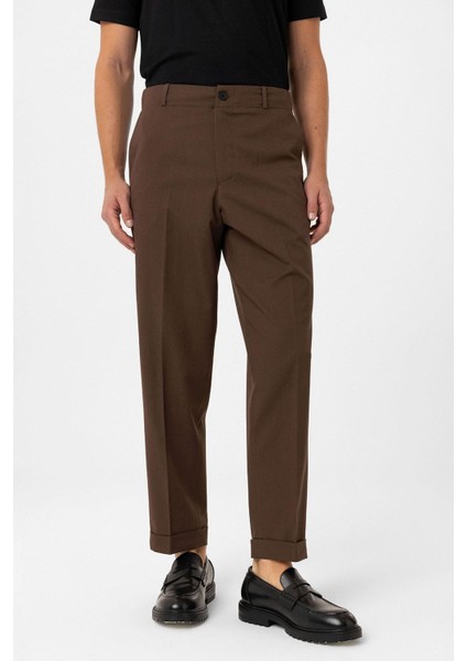 Kahve Yüksek Bel Straight Fit Erkek Pantolon