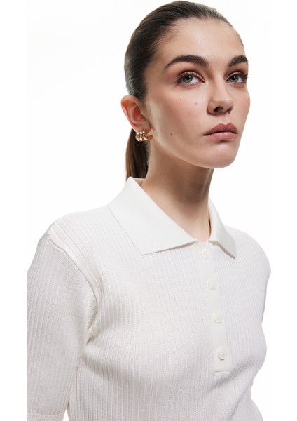 Kısa Kollu Düğmeli Polo Yaka Triko Kazak