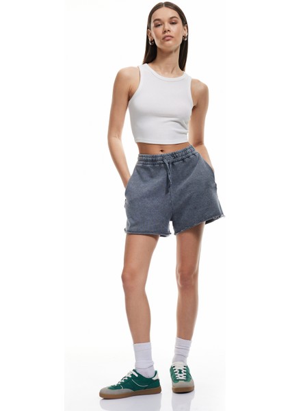 Kesik Paça Pamuklu Yıkamalı Beli Lastikli Mini Şort fiyatları