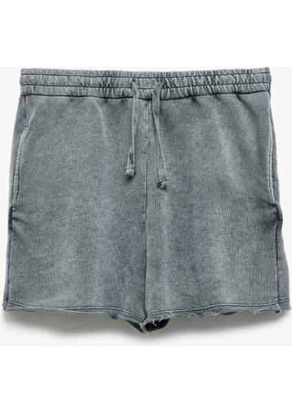 Kesik Paça Pamuklu Yıkamalı Beli Lastikli Mini Şort modelleri